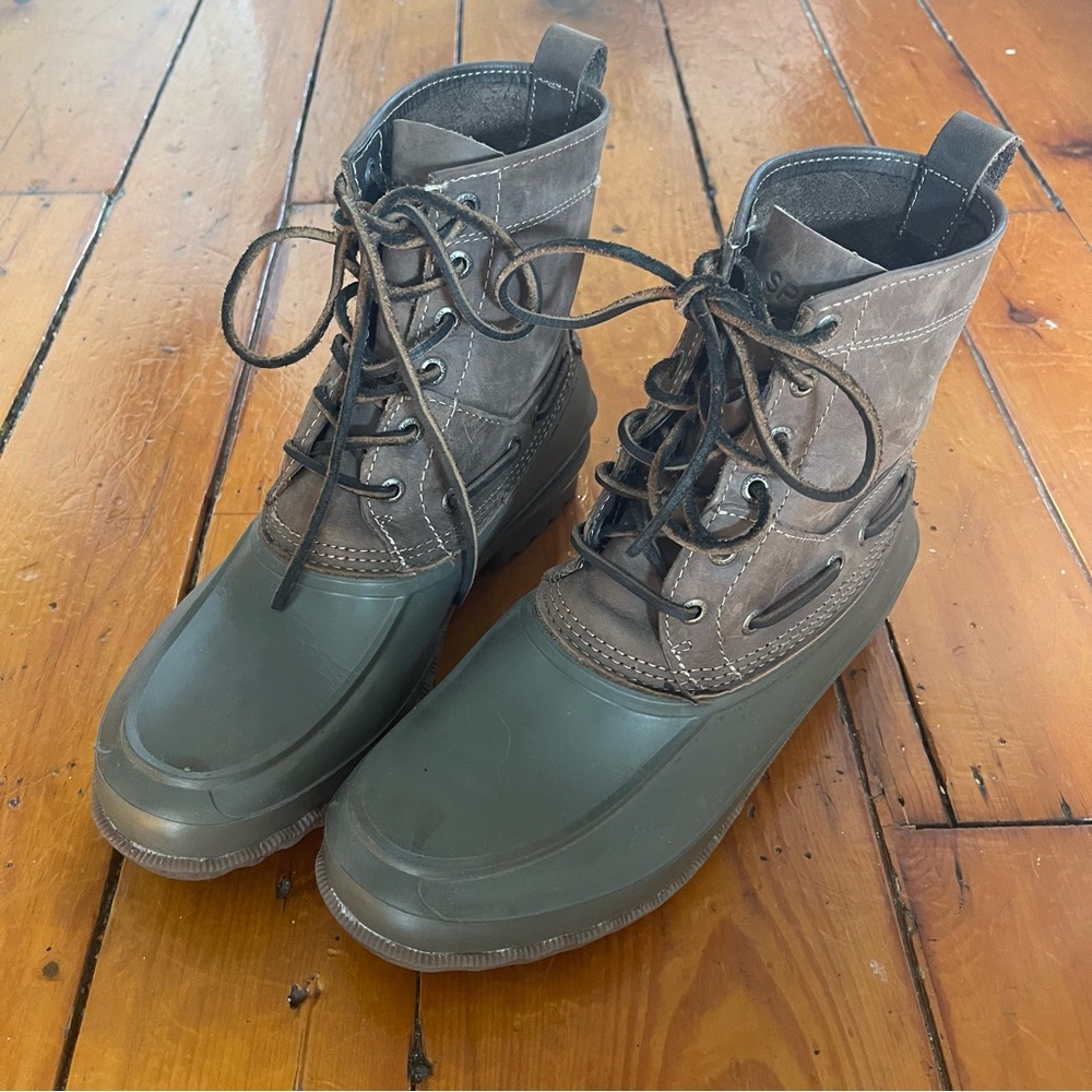 Sperry Waterproof Decoy Duck Boots - Brown Leather Upper with Olive Green Bottom